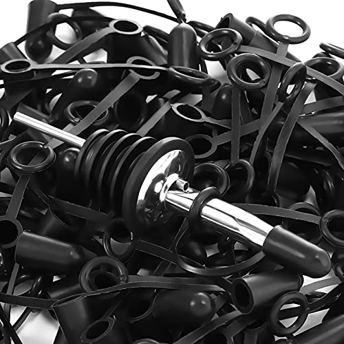 100 Pcs Hooded Liquor Pourer Dust Caps - Black, Reusable Bottle Cover with Loop