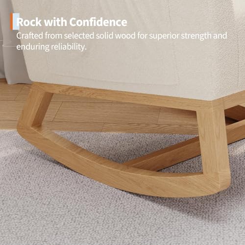 Modern Linen Upholstered Rocking Chair with Side Pocket - Beige Glider