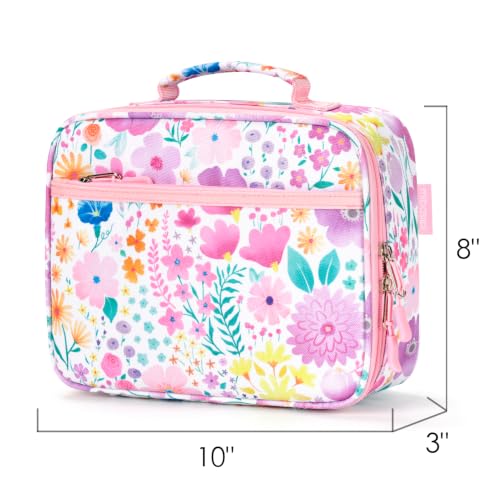 Mibasies Insulated Kids Lunch Box for Girls Pink Flower School