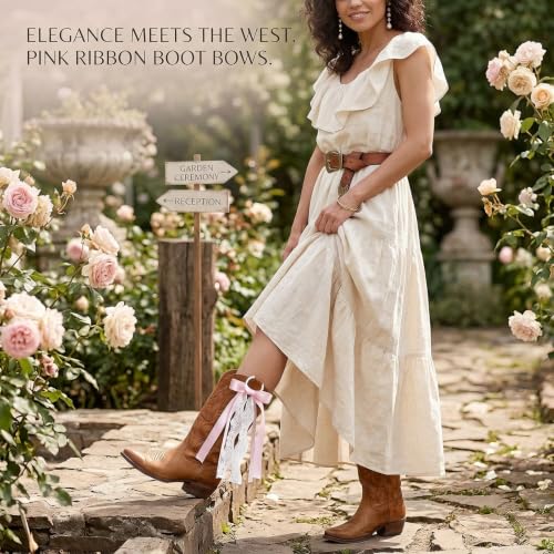 Pink Ribbon Boot Bow Clips for Cowgirl Boots - 4 Pcs Removable Lace Bows