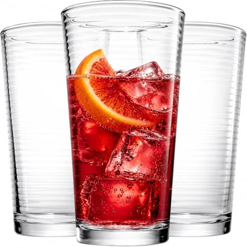 Glaver's 10 Pack Highball Glasses Set 17oz Ribbed Drinkware for Cocktails & More