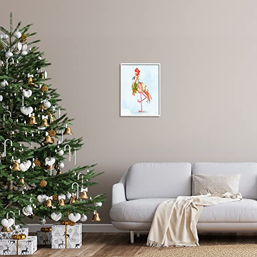 Coastal White Framed Flamingo Christmas Wreath Wall Art 16x20 Inches