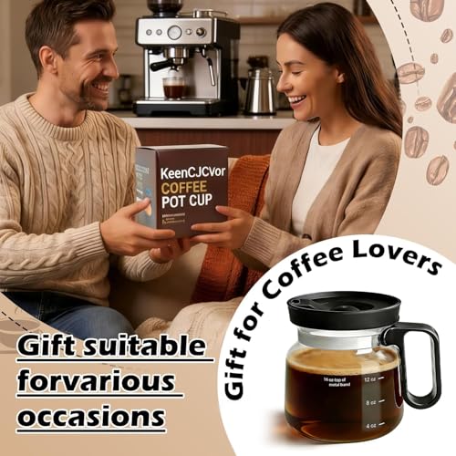 KeenCJCV 1 Pack 16oz Glass Mini Coffee Pot Mug with Spill-Proof Lid, Heatproof, Novelty Travel & Office Cup