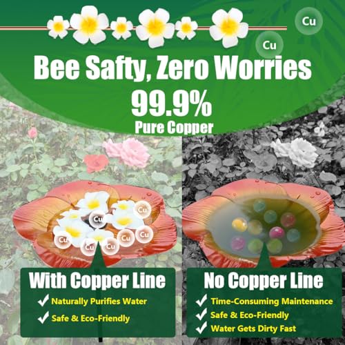 Bee Watering Station for Garden with Pure Copper Line & Glass Marbles