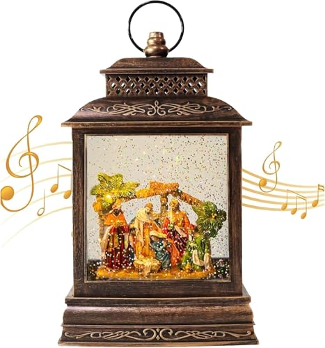Christmas Snow Globe Lantern Water Nativity Scene with Music & Timer - The Nativity Story