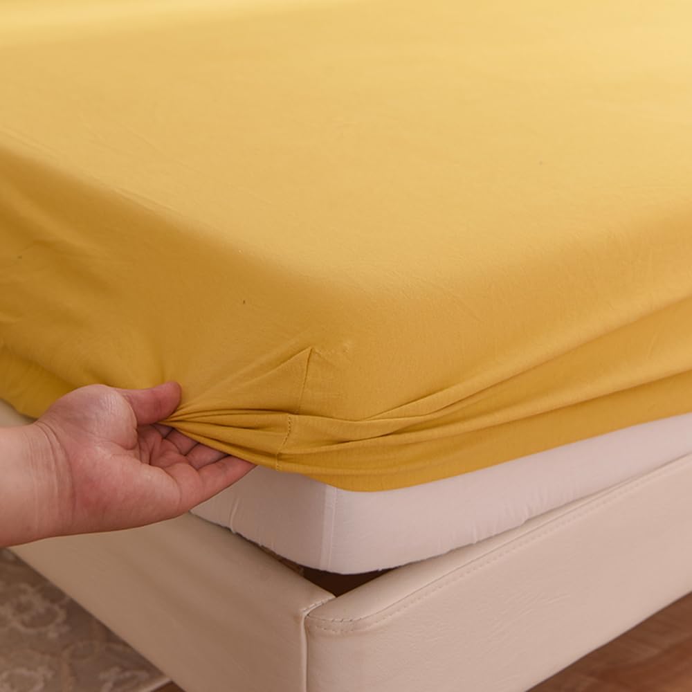 Mengersi Jersey Knit Cotton Sheet Set,Full Size Bed Sheets 4 Pieces,Jersey Sheet Set – 100% Cotton Jersey Sheets Deep Pockets (Yellow, Full)