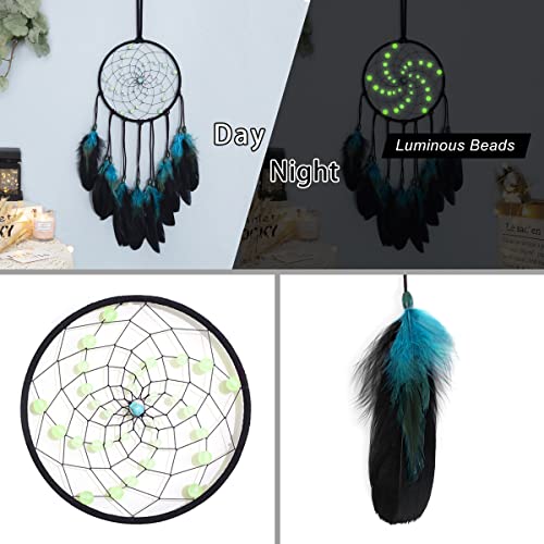 Handmade Luminous Blue Dream Catcher - Glow in the Dark Wall Decor