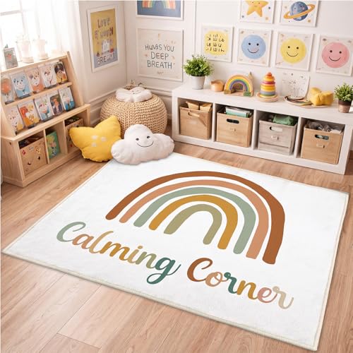 Boho Rainbow Calming Corner Rug 3.3 x 4 ft Soft Emotional Regulation Mat