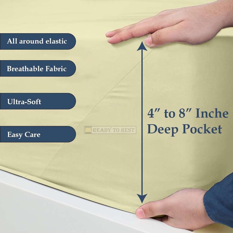 Olympic Queen Sheets (66 x 80) - Ivory Solid, 4 Piece Camper Sheet Set, 100% Egyption Cotton, 8 Inch Deep Pocket Fitted Sheet with Elastic All Around, Soft & Luxurious, Hotel Quality Sheets