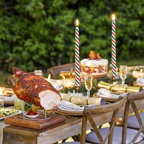 Christmas Printed Taper Candles 10 Inch, Unscented 2 Pack – Red & Green Stripes with Trees & Santas (Variation: Christmas-Red and Green Stripes / 10 INCH)