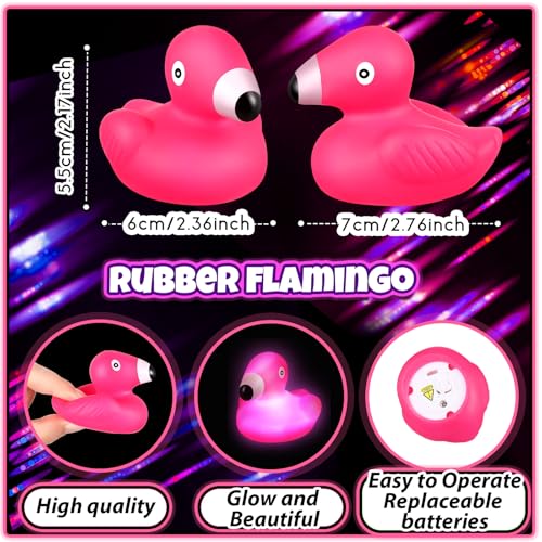 Deekin 48 Pcs LED Flamingo Rubber Ducks 2'' Glow in the Dark - Party Bulk