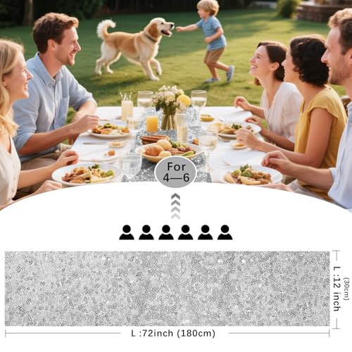 VHH 10 Pack Silver Sequin Table Runner 12 x 72 Inches - 10pcs