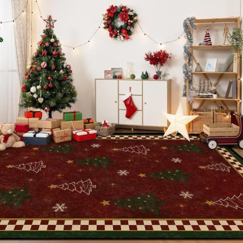 FUYEUN 3x5 Christmas Farmhouse Snowflake Pine Area Rug - Rectangular Holiday Decor