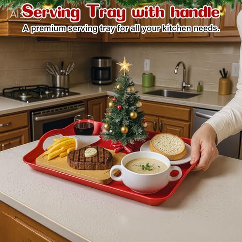 Thyle 4-Pack Christmas Color Serving Trays with Handles, 16.4 x 11 Inches
