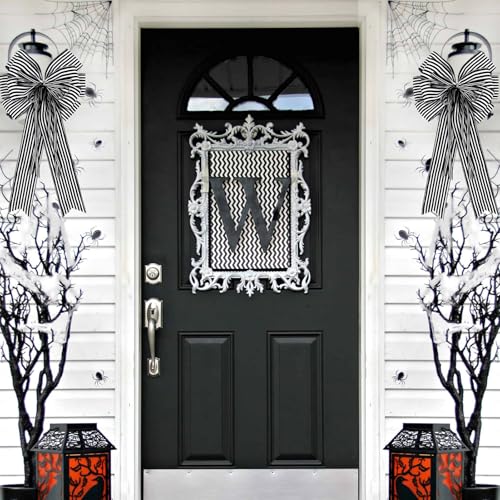 Black and White Striped Decorative Bows for Wreaths & Trees - 2 Pack, 12x20 In