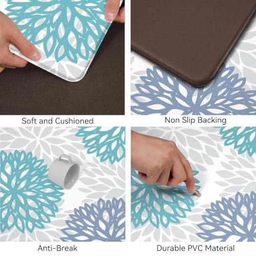 2-Piece Teal Anti-Fatigue Kitchen Mat Set, Cushioned Waterproof Floor Rugs