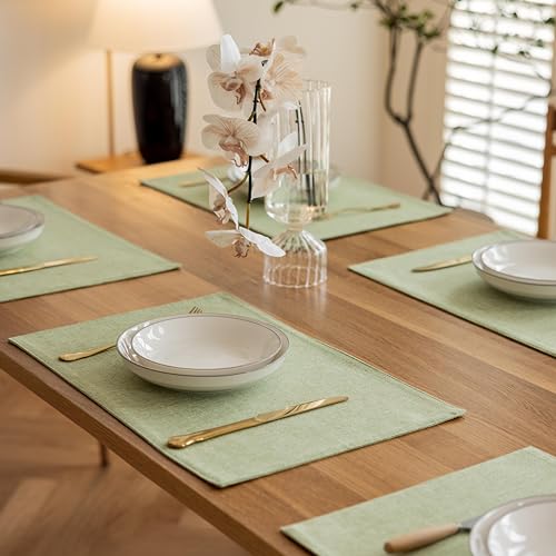Sage Green Placemats Set of 4, 13x19 Inch Washable Linen Textured Table Mats