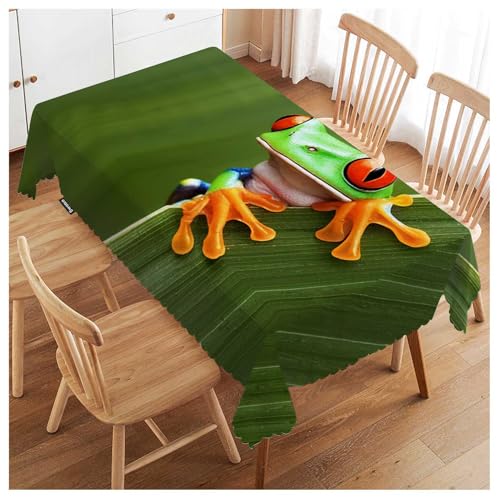 Swono 52x70 Inch Tree Frog Tablecloth Tropical Leaves Animal Design Waterproof Polyester
