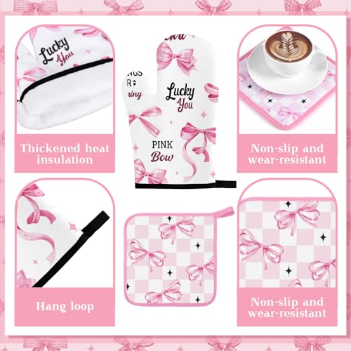 13-Piece Pink Bow Kitchen Decor Set: Towels, Rugs, Curtains & Oven Mitts