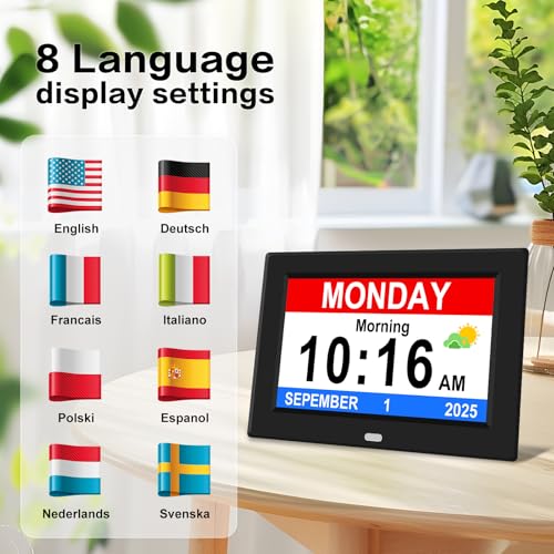 7-Inch Digital Alarm Clock for Seniors with Large HD Calendar Display