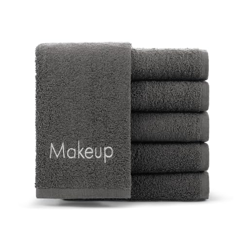 100% Cotton Makeup Remover Washcloths, Reusable Face Towels - 6 Pack, Grey