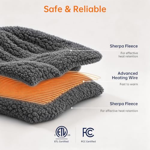 Heated Throw Blanket, 50x60 Inch Soft Sherpa Electric Blanket with 5 Settings