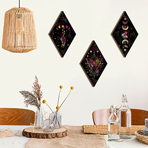 3-Piece Wooden Moon Phase Wall Art, Boho Celestial Hanging Decor Set