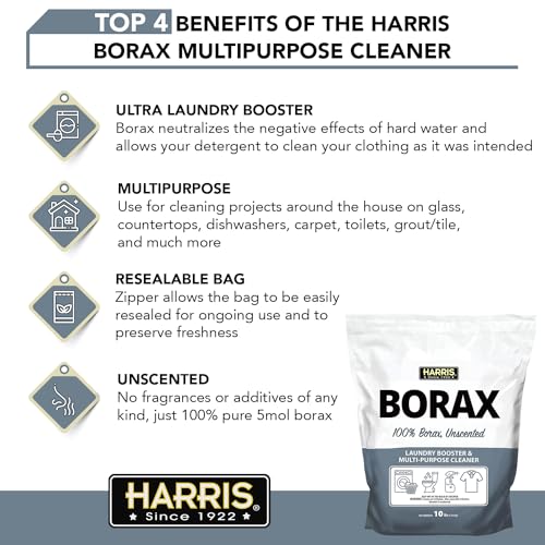 Harris Borax Powder Hard Water Laundry Booster and Multi-Purpose Cleaner, 10lb (Unscented)