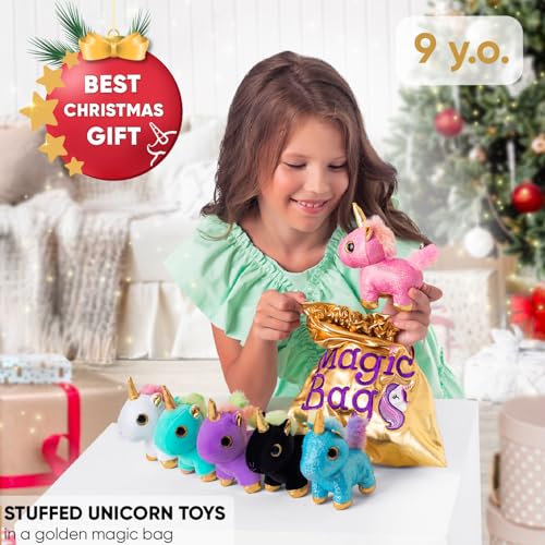 Kids Unicorn Backpack and Mini Unicorns Set in Magic Bag - Pink & Purple