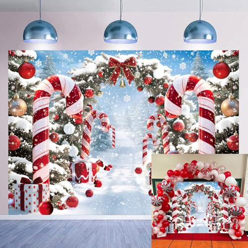 CINRAY 8x6FT Christmas Backdrop Candy Snow Scene Photo Background, Winter Xmas Holiday Props