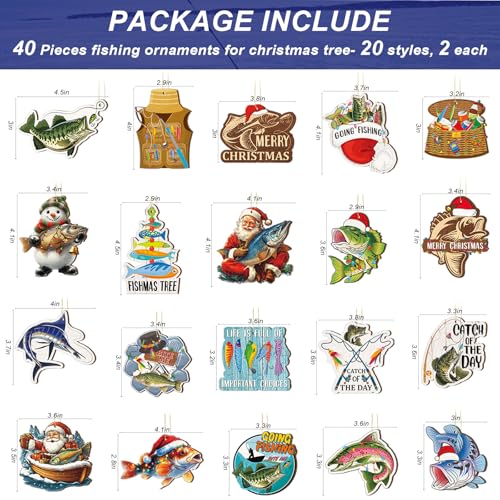 Vercraft 40 Pcs Fishing Christmas Ornaments Set - Holiday Tree Decorations