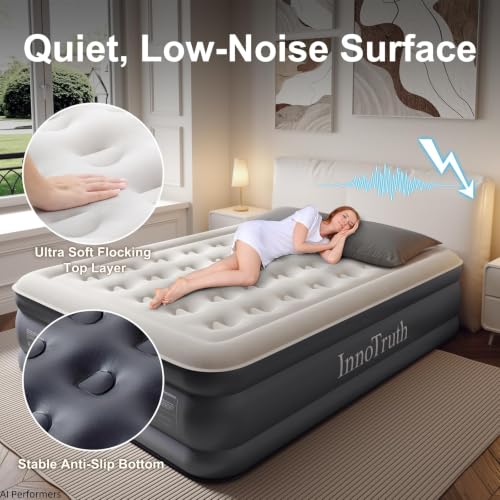 InnoTruth Grey 18-Inch Queen Air Mattress with Built-In Pump for Guest & Camping