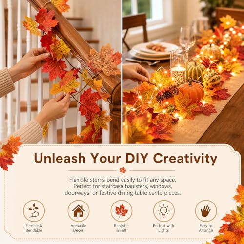 Artificial Maple Leaf Garland 2-Pack - 5.9ft Autumn Thanksgiving Decor