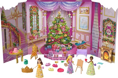 Disney Princess Advent Calendar Toy Set with 3 Small Dolls & Accessories