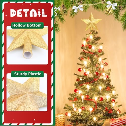 Gold Glitter Christmas Star Tree Topper - 8 Inch Shatterproof Holiday Decor