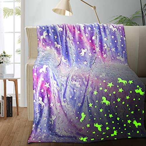 Unicorn Glow in the Dark Blanket for Girls - Soft Plush Fleece Throw 40"x60"