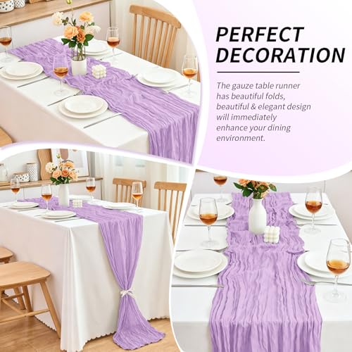 10-Pack Lavender Cheesecloth Table Runners, 17x108 Inch Gauze Fabric