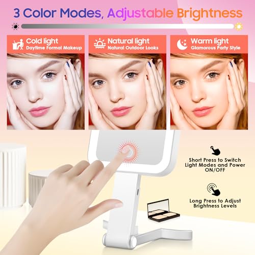 GOMIPURU Silver 30X/1X Double-Sided Magnifying Travel Mirror with Light, Adjustable Brightness