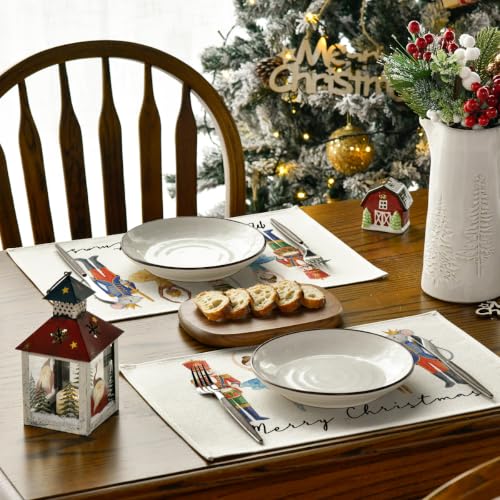 Artoid Mode 12" x 18" Set of 4 Beige Watercolor Nutcrackers Placemats – Christmas Table Mats