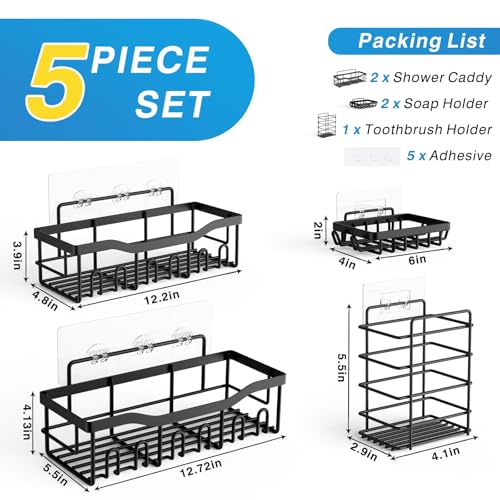 Eudele Adhesive Shower Caddy 5 Pack Rustproof Stainless Steel Bath Organizers