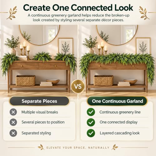 EMPJJLZ 9FT Artificial Cedar Garland Green Faux Holiday Decor for Indoor Outdoor Fireplace Mantel
