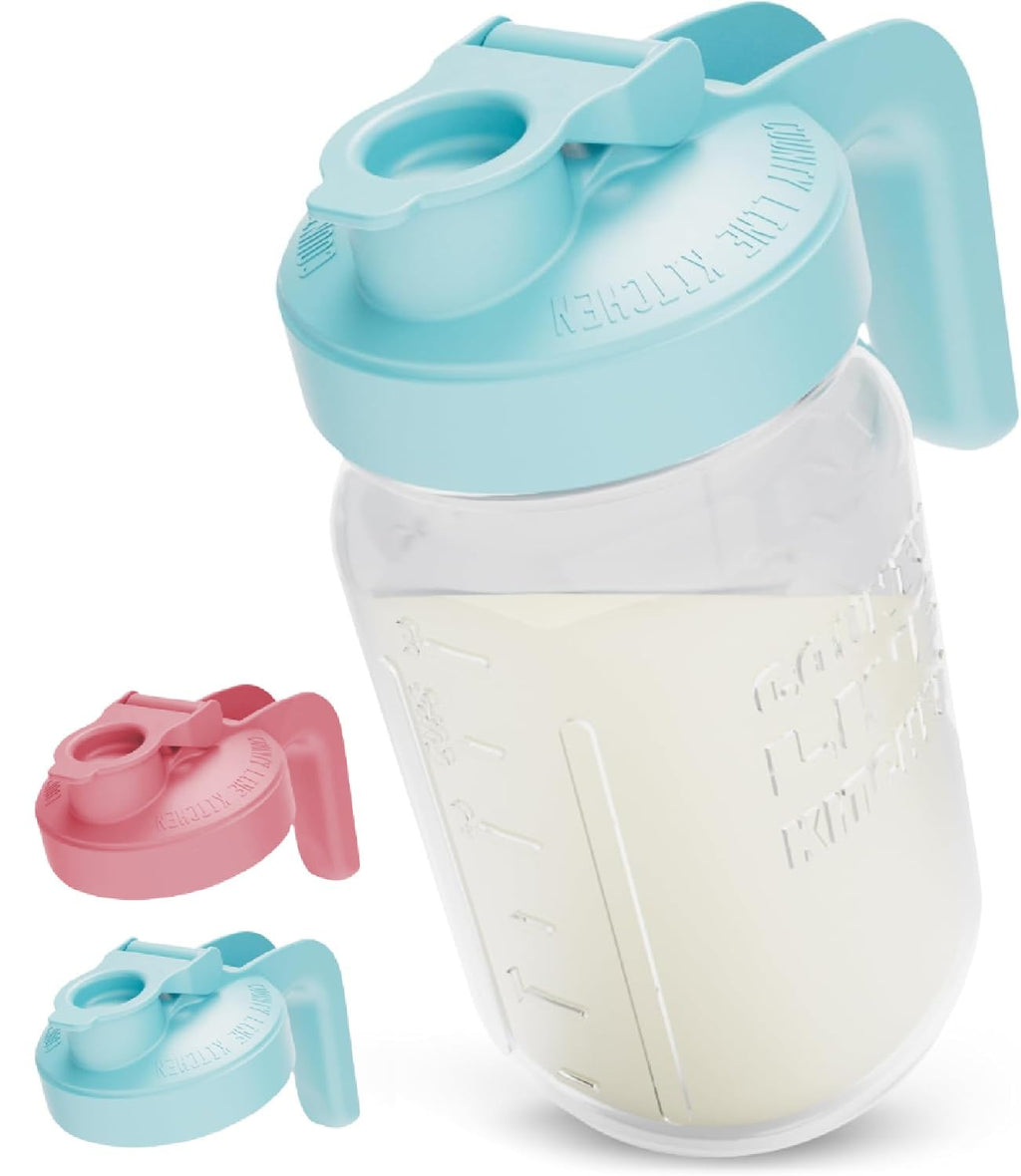 County Line Kitchen Glass Breast Milk Pitcher with Lid - Wide Mouth, 1 Quart (32 oz) - Heavy Duty, Leak Proof - Sun & Iced Tea Pitcher, Cold Brew Coffee, Breast Milk Storage, Water - Light Blue