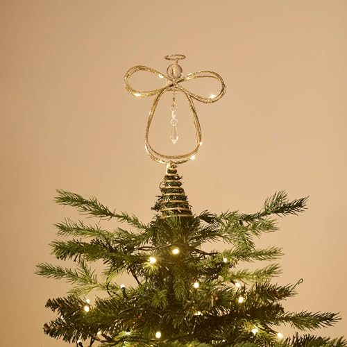 Gold 10 Inch Lighted Angel Tree Topper with Timer - Christmas Decoration