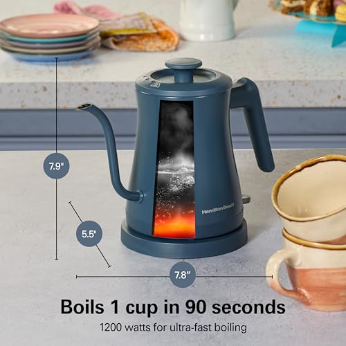 Compact 20 oz. Electric Gooseneck Kettle - Fast-Boil Stainless Steel Blue