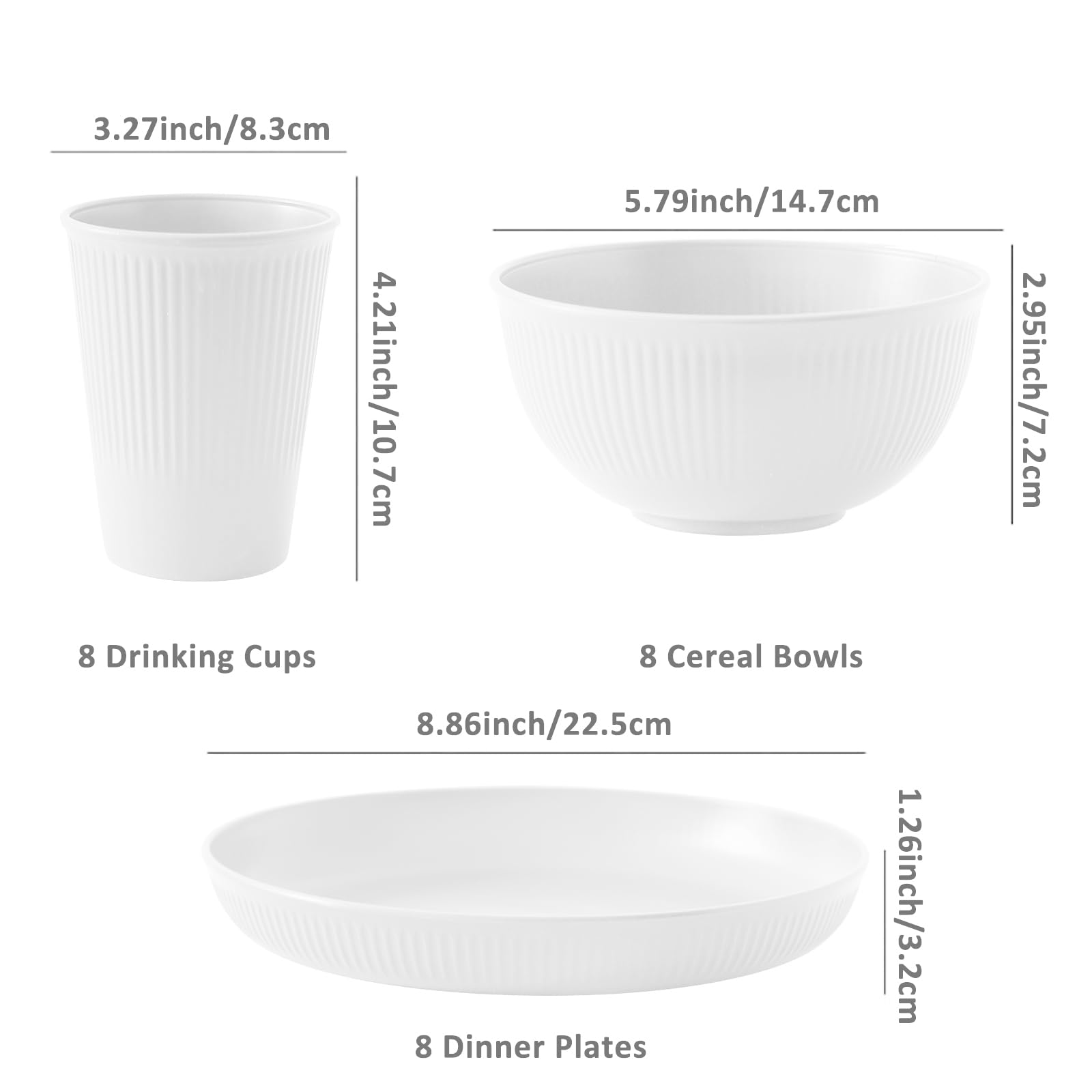 24pcs Wheat Straw Dinnerware Sets For 8, Unbreakable Plates and Bowls Wheat Straw Dinnerware Microwavable Cups Plates and Bowls Sets Shatterproof For Outdoor Kitchen Camping