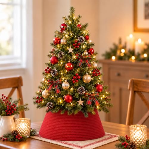 Christmas Tree Collar Small Size for 2-4ft Artificial Trees - Red, Medium Variation