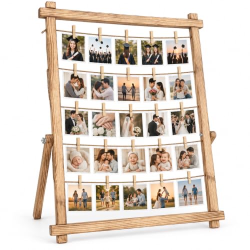 Wooden Photo Display Board with 30 Clips – 25 x 33 Inch Large