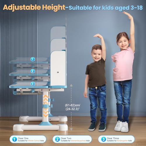 Kids Adjustable Desk and Chair Set with Hand Crank and Tilting Desktop