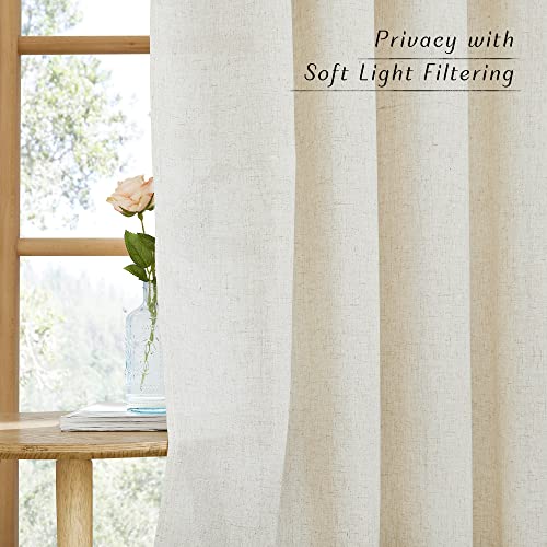 Natural Linen Semi-Sheer Curtains 84 Inch Long - 2 Panel Grommet Set