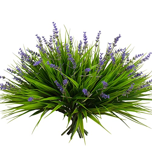 Artificial Monkey Grass with Flowers, 12-Bundle UV-Resistant Faux Plant Set